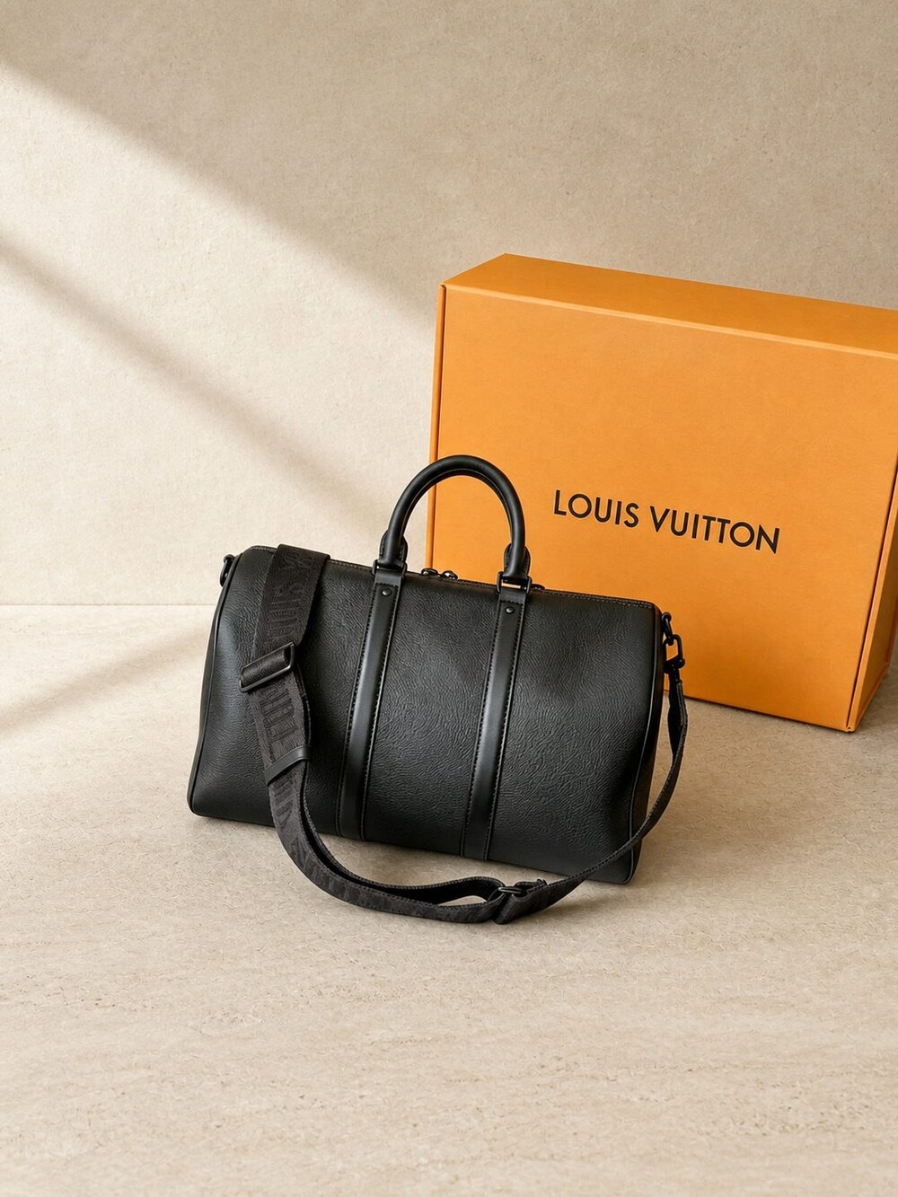 Louis Vuitton Black Aerogram Keepall Duffle with Adjustable Shoulder Strap - Picture 2 of 5